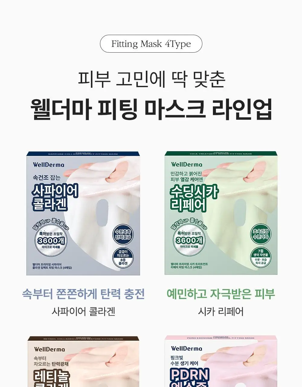 [증정이벤트/탄력광채수분진정] 웰더마 겔마스크팩 4매, 4종 택1 (콜라겐/시카/레티놀/PDRN) 상세페이지 5